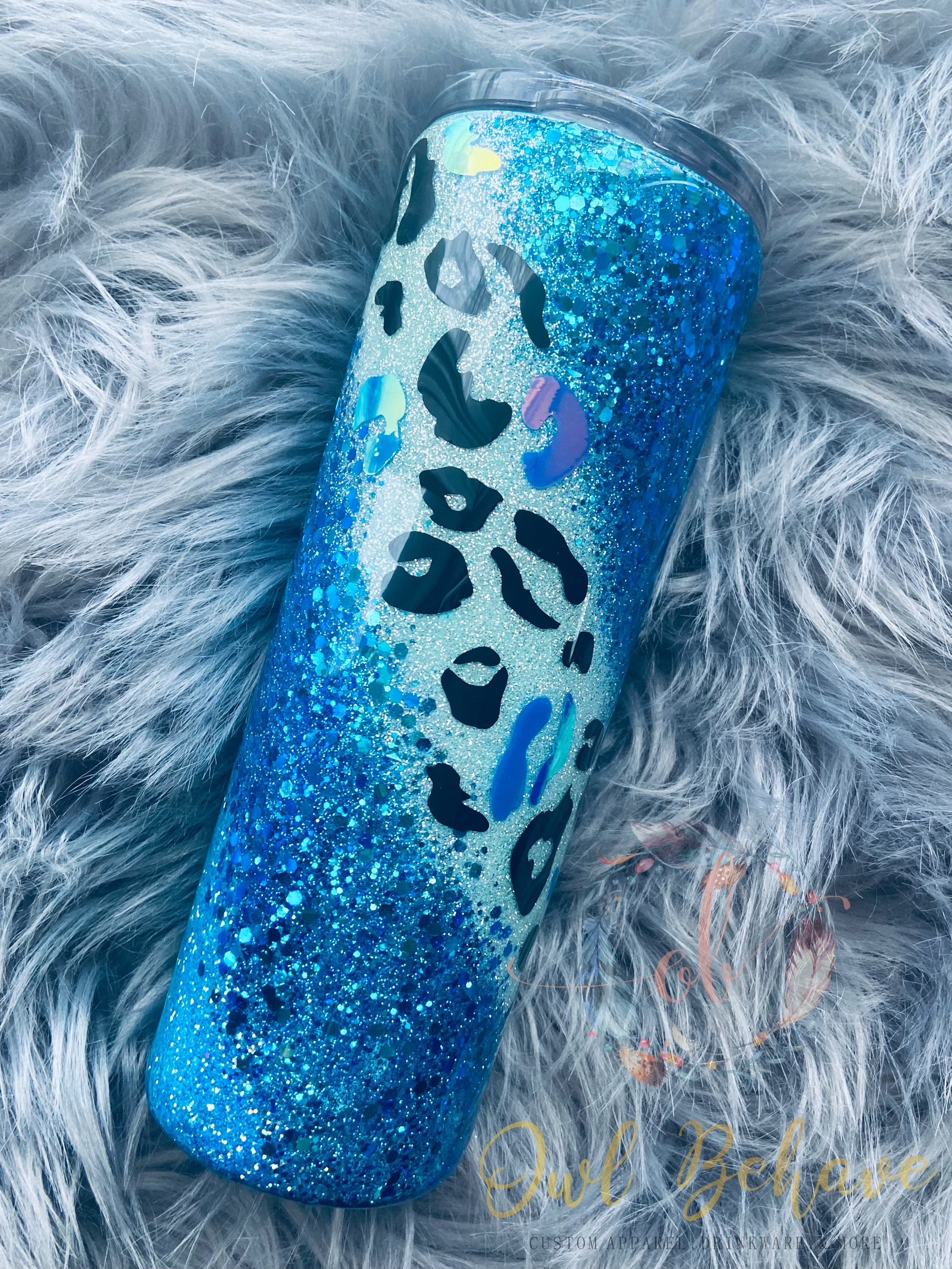 Blue Leopard Glitter Swirl Tumbler leopard tumbler glitter Etsy