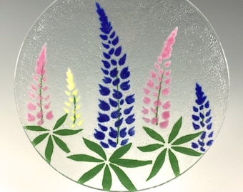 Lupine Suncatcher, Fused Glass, Blue Flowers, Lupines, Flower Design, Floral, Window Hanging