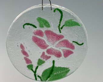 Morning Glory ornament, Fused Glass