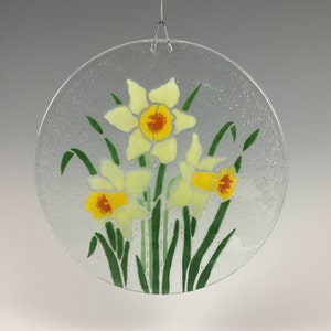 Daffodil Suncatcher, Fused Glass Sun catcher, Narcissus, Yellow Flowers, Flower Window Hanging