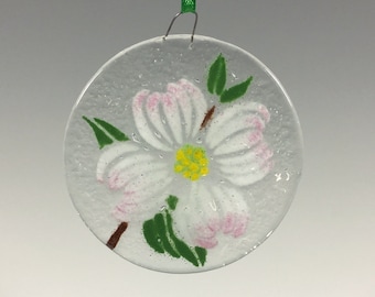 Fused Glass Dogwood Ornament: Virginia/North Carolina State Flower