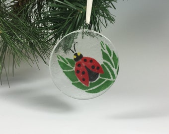 Ladybug Ornament, Fused Glass Ladybug, Ladybug Art, Lady Bug, Christmas Ornament, Insects, Red Bug