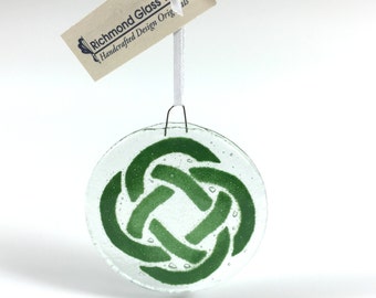 Celtic Knot Ornament, Fused Glass, Irish, Celtic design, Irish Decor, Green, Sun Catcher