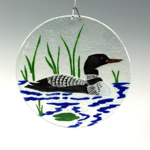 Loon Suncatcher, Loon Window Hanging, Lake, Fused Glass, Sun Catcher, Birds, Waterfowl