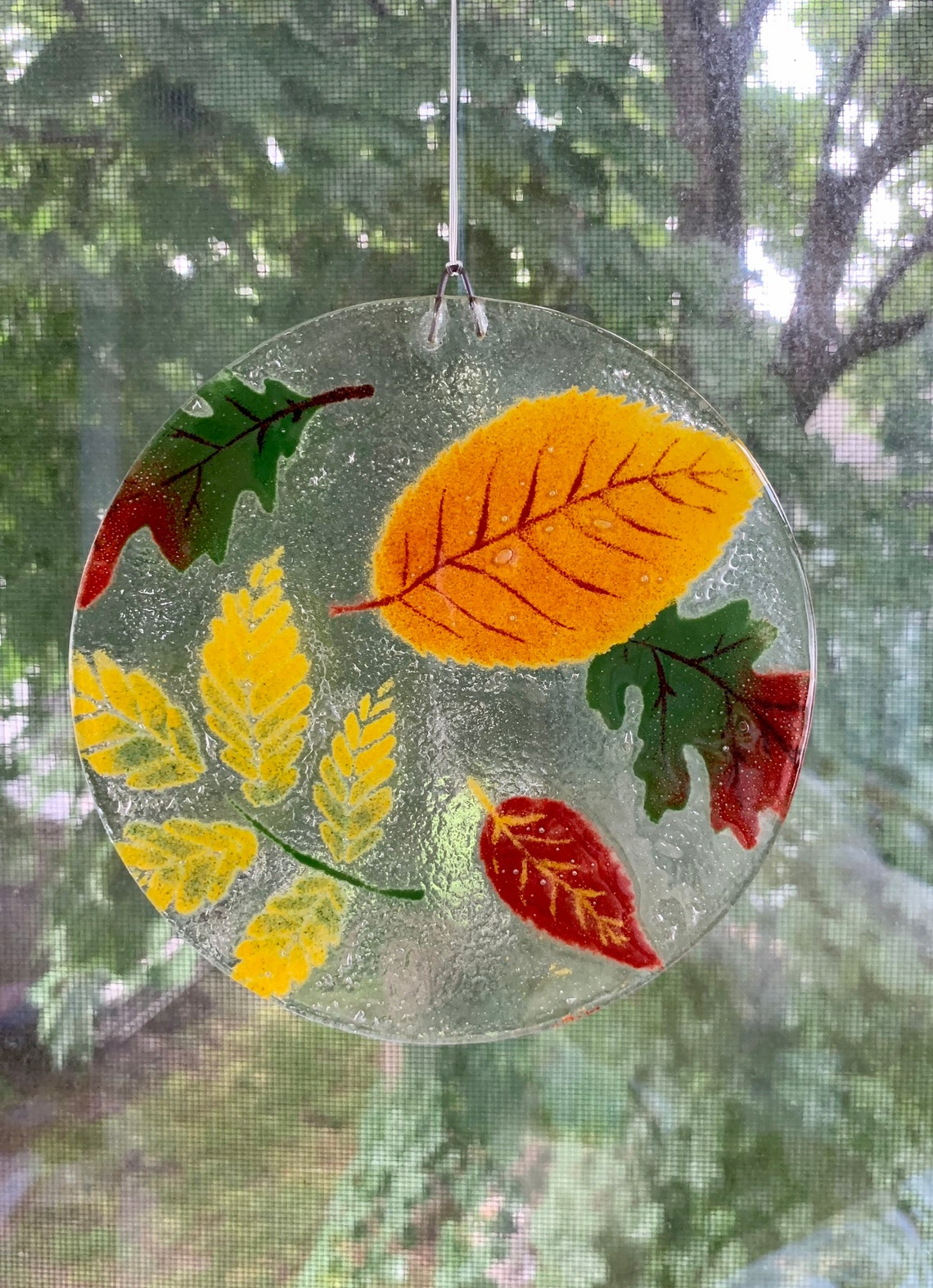 Fall Leaves Suncatcher Foliage Autumn Window Hanging Fused Etsy