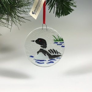 Loon Ornament, Fused Glass Loon, Suncatcher, Birds, Bird Ornament, Glass Ornament, Loons