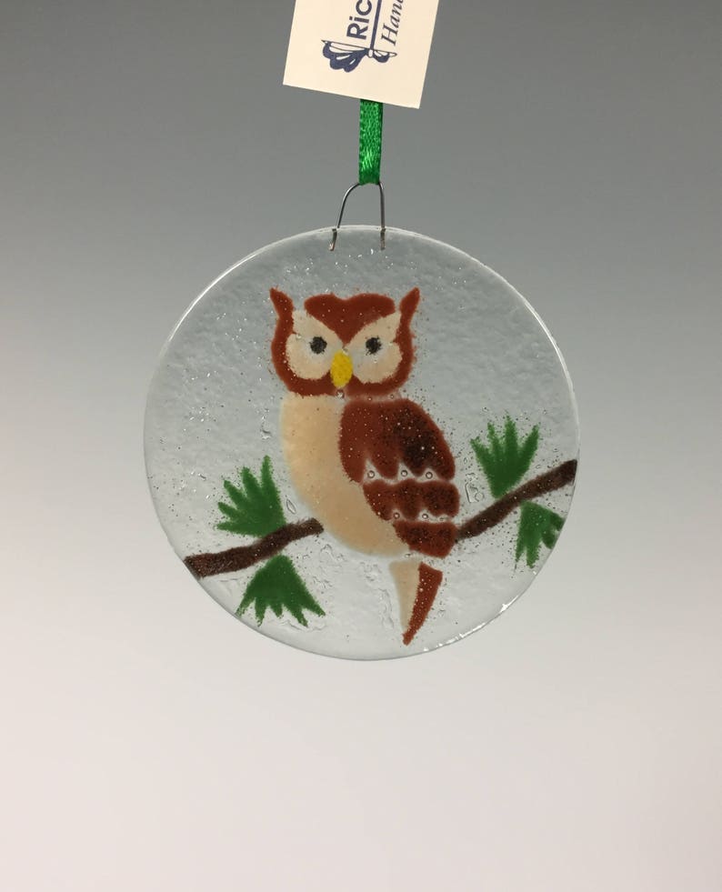 Owl Ornament Fused Glass Owl Birds Glass ornament Owls Etsy