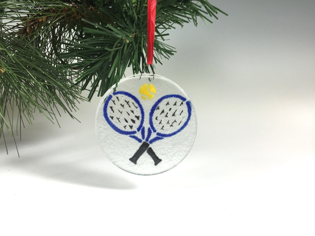 Tennis Ornament, Sports Gift, Fused Glass Ornament, Tennis Racquet