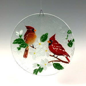 Cardinal Suncatcher, Cardinal Window Hanging, Fused Glass