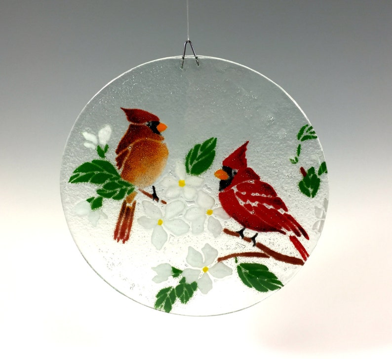 Cardinal Suncatcher, Cardinal Window Hanging, Fused Glass image 1