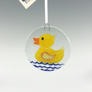 Duck Ornament, Rubber Ducky, Yellow, Fused Glass, Baby Ornament, Window Hanging