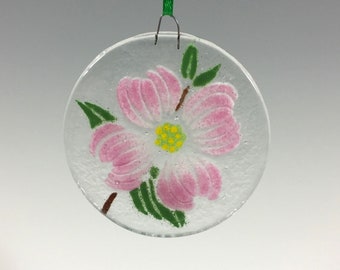 Dogwood, Dogwood Ornament, Pink Flower, Pink Dogwood, Fused Glass Ornament, Suncatcher