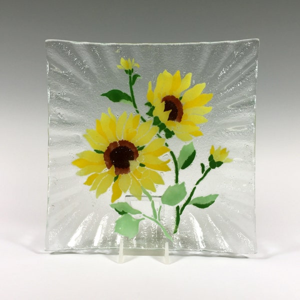 Sunflowers, Sunflower Plate, Fused glass, Sunflower Decor, Serving Dish