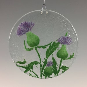 Thistle Suncatcher, Purple Flowers, Scotland, Scottish Design, Flower Decor, Floral, Fused Glass, Sun Catcher