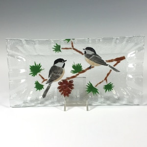 Chickadee Tray Fused Glass