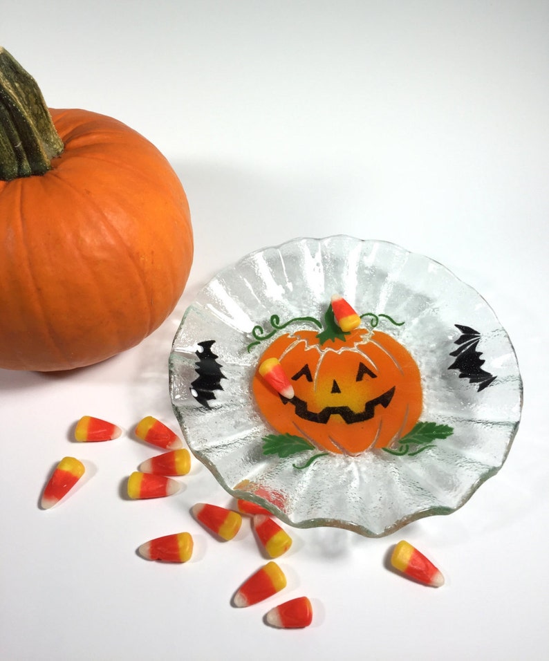 Halloween Candy Dish, Pumpkin Bowl, Fused Glass Dish, Glass Pumpkin, Jack-o-lantern image 3