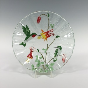 Hummingbird, Candy Dish, Fused Glass, Glass Dish, Birds, Hummingbirds, Green Birds, Columbine Flowers