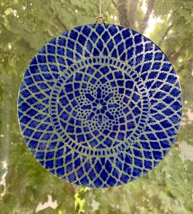 Cobalt Blue Suncatcher Blue Lace Window Hanging Fused Glass Etsy
