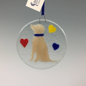 Yellow Lab Ornament, Labrador Retriever, Dog, Fused Glass Ornament, Sun Catcher