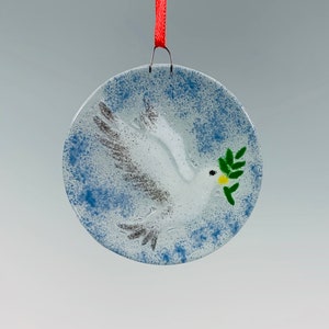 Dove ornament, fused glass