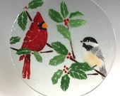 Cardinal and Chickadee Suncatcher, Cardinal Window Hanging, Bird Suncatcher, Chickadee, Holly, Holiday Suncatcher