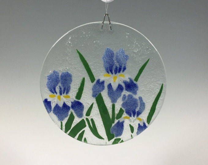 Iris Suncatcher Fused Glass Iris Flowers Floral Design Etsy