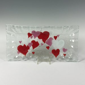 Hearts Fused Glass Tray, Valentine's Day, Red Hearts, Serving Tray, Fused Glass Dish