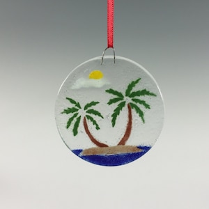 Fused Glass Palm Tree Ornament: Handmade Island Suncatcher