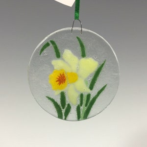 Daffodil Ornament, Fused Glass, Jonquil, Narcissus, Flower Ornament, Daffodils