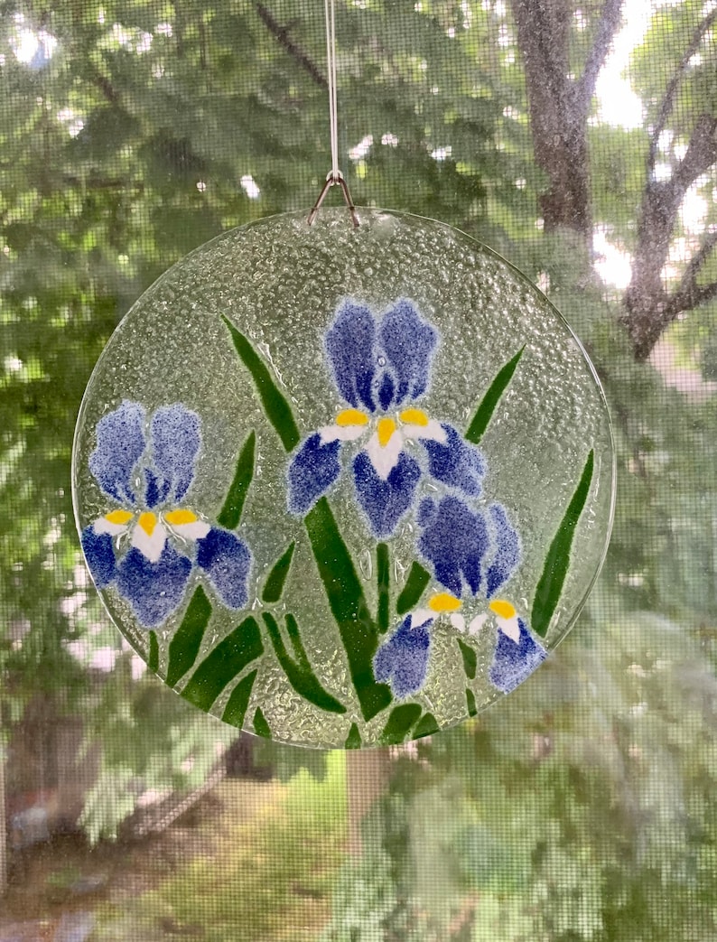 Iris Suncatcher Fused Glass Iris Flowers Floral Design Etsy