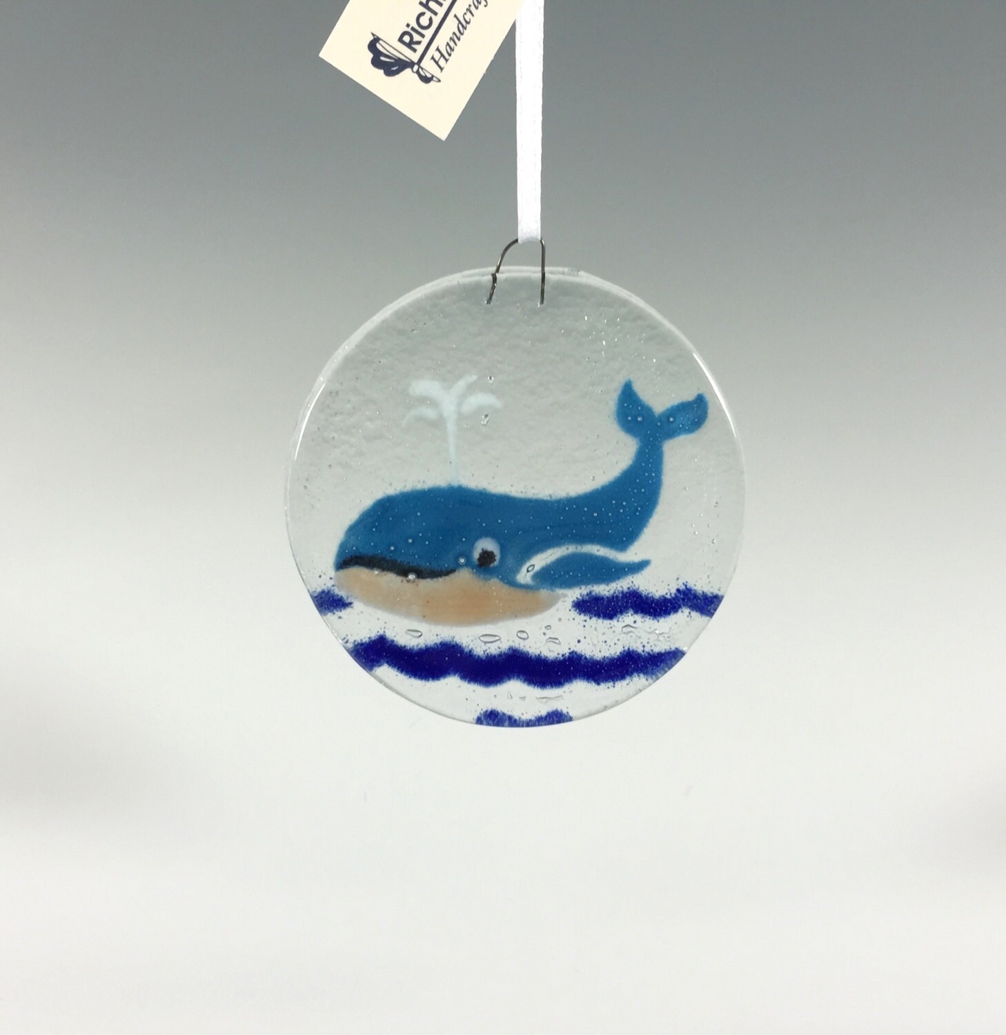 Whale Ornament Blue Whale Fused Glass Ornament Seashore Etsy