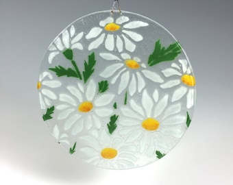 Daisy Suncatcher, Fused Glass,Daisies, White Flowers, Flower Window Hanging