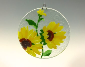 Sunflower Suncatcher,  Fused Glass, Sunflower Window Hanging