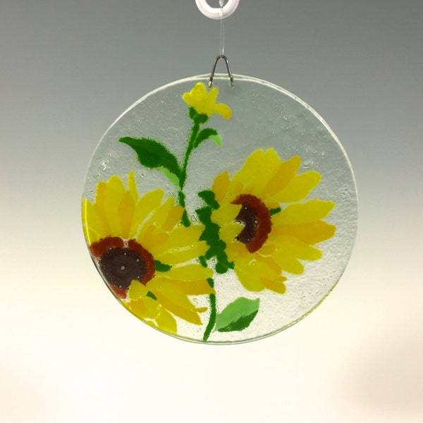 Sunflower Suncatcher,  Fused Glass, Sunflower Window Hanging