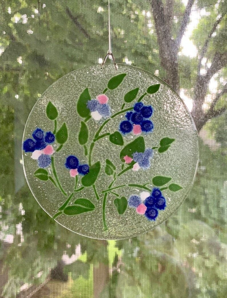 Fused Glass Suncatcher Blueberry Sun Catcher Small Window Etsy