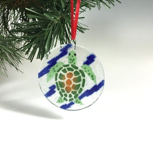 Sea Turtle Ornament, Turtles, Fused Glass Ornament, Seashore, Ocean Decor