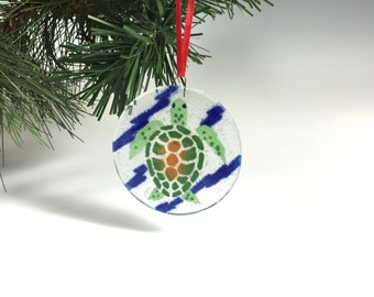 Sea Turtle Ornament, Turtles, Fused Glass Ornament, Seashore, Ocean Decor