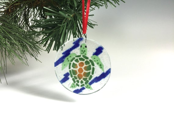Sea Turtle Ornament Turtles Fused Glass Ornament Seashore Etsy