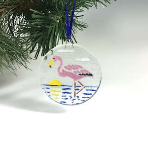 Flamingo Ornament, Tropical Bird, Fused Glass, Pink Bird, Flamingos