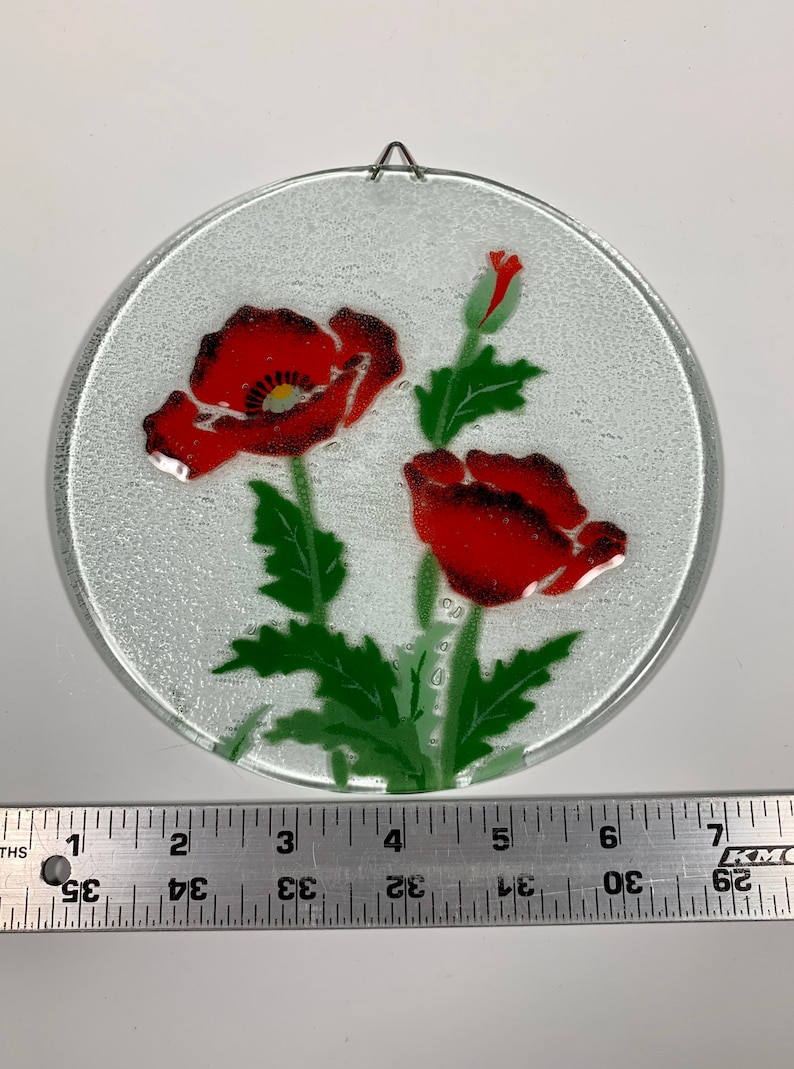 Red Poppy Suncatcher Poppies Fused Glass Red Flowers Poppy Etsy