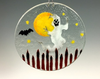 Halloween Suncatcher, Fused Glass,  Ghost Window Hanging