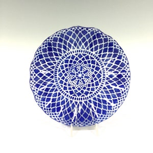 Lace Bowl, Cobalt Blue Dish, Fused Glass, Glass Bowl, Doily, Candy Dish, Cereal Bowl, Blue Plate