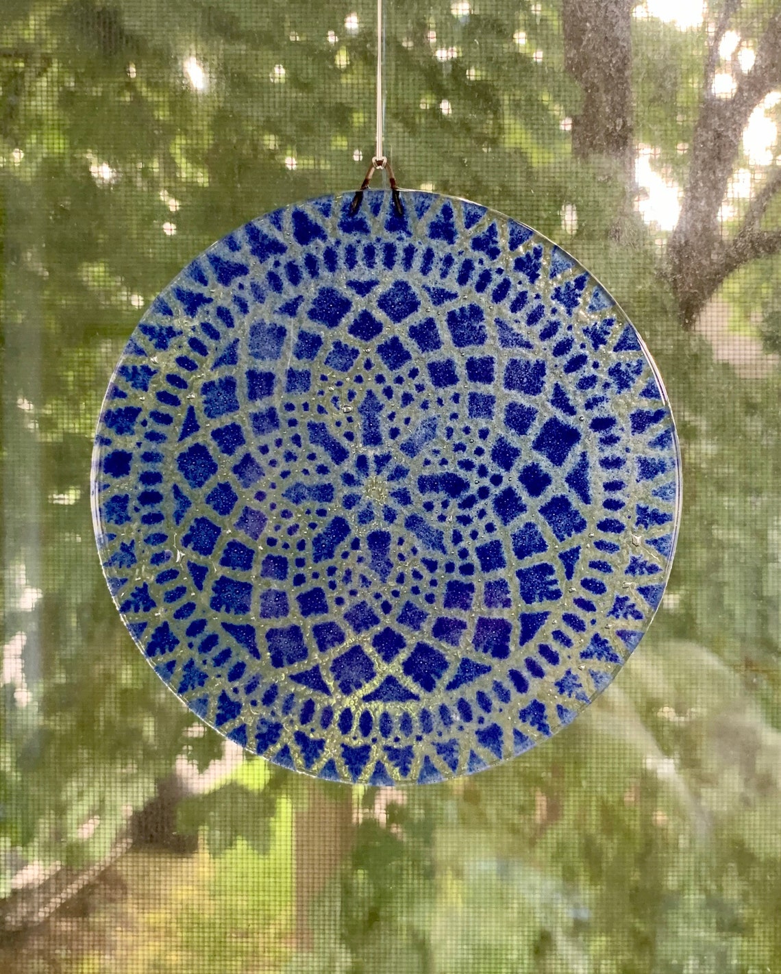 Cobalt Blue Suncatcher Fused Glass Lace Window Hanging Etsy