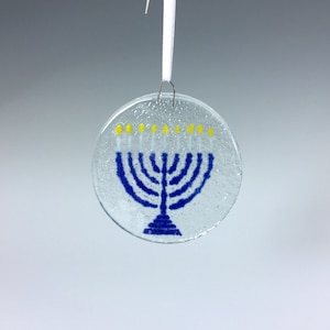 Hanukkah Ornament, Menorah Ornament, Fused Glass, Chanukah, Judaica, Jewish Decor