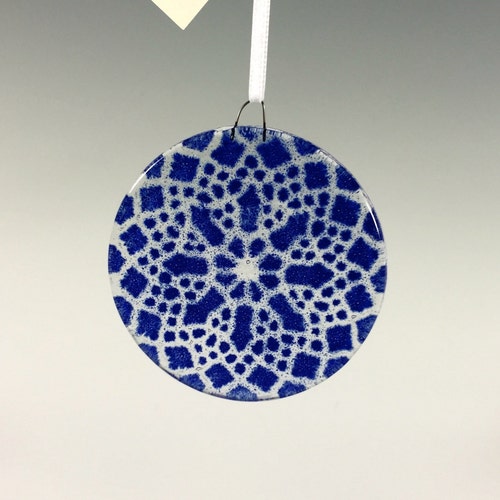 Cobalt Blue Suncatcher Fused Glass Lace Window Hanging Etsy
