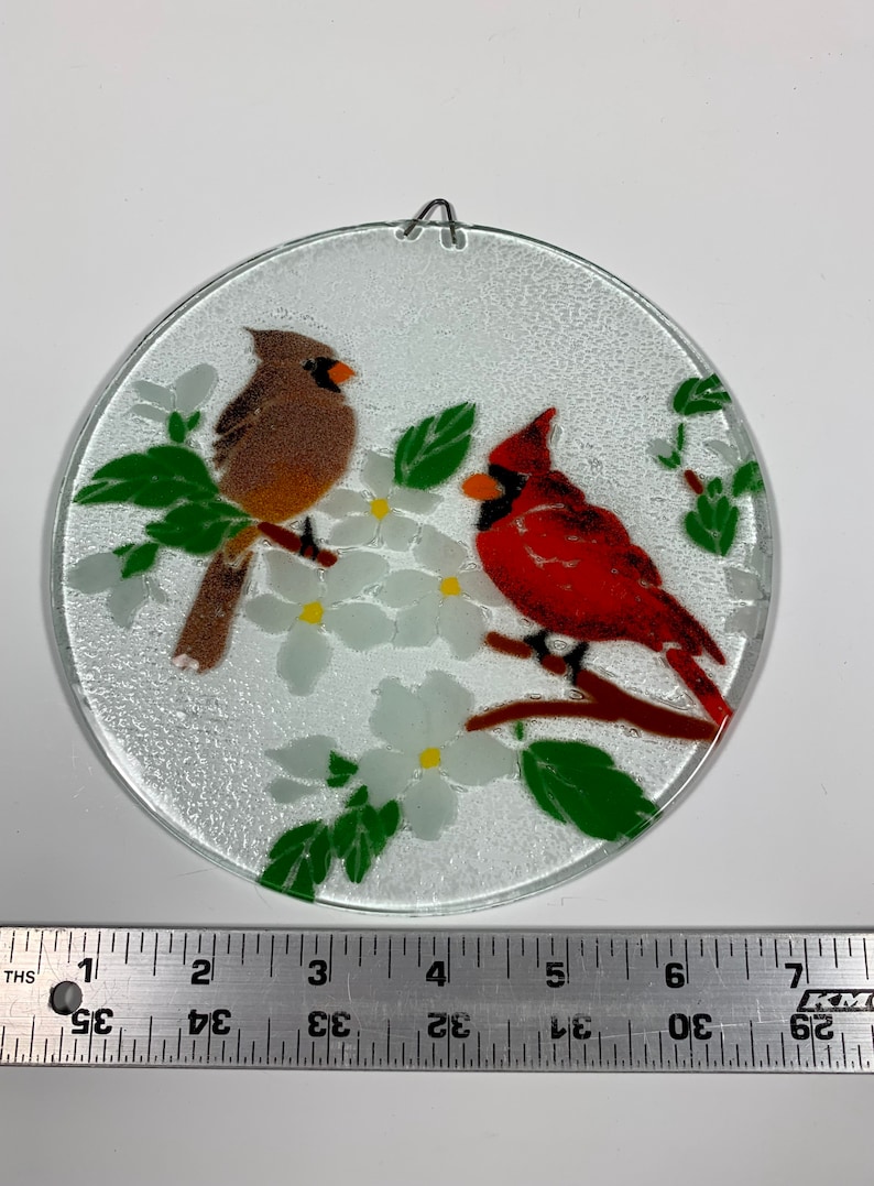 Cardinal Suncatcher, Cardinal Window Hanging, Fused Glass image 3