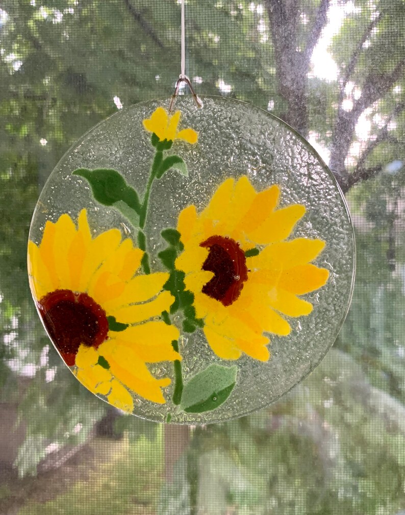 Sunflower Suncatcher Fused Glass Sunflower Window Hanging Etsy