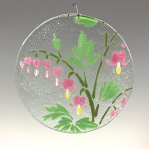 Bleeding Heart Suncatcher, Fused Glass, Small Window Hanging, Bleeding Hearts