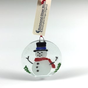 Snowman Ornament, Fused Glass, Christmas Ornament