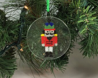 Handmade Fused Glass Nutcracker Ornament: Holiday Suncatcher